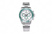 Rolex Cosmograph Daytona with a white dial and a green bezel